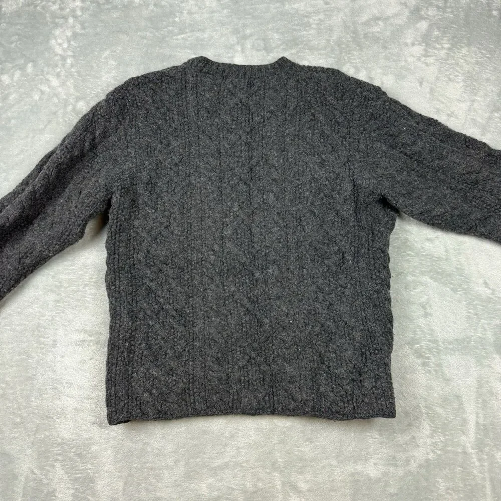 Vintage J.Crew Handknit 100% Lambswool Sweater Mens Medium Gray Chunky Knit